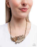 Fancy Feather - Brass Necklace - Paparazzi Accessories Necklace Bedazzle Me Pretty Mobile Fashion Boutique
