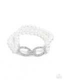 Fancy-Free Fanfare - White Bracelet - Paparazzi Accessories Bracelet Bedazzle Me Pretty Mobile Fashion Boutique