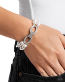 Fancy-Free Fanfare - White Bracelet - Paparazzi Accessories Bracelet Bedazzle Me Pretty Mobile Fashion Boutique