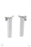 Fault Line Fringe - White Post Earrings - Paparazzi Accessories Post Earrings Bedazzle Me Pretty Mobile Fashion Boutique