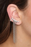 Fault Line Fringe - White Post Earrings - Paparazzi Accessories Post Earrings Bedazzle Me Pretty Mobile Fashion Boutique
