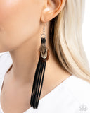 Feathered Festivity - Black Earrings - Paparazzi Accessories Earrings Bedazzle Me Pretty Mobile Fashion Boutique