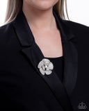 Festive Flourish - White Brooch - Paparazzi Accessories Brooch Bedazzle Me Pretty Mobile Fashion Boutique
