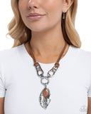 Fierce Feather - Brown Necklace - Paparazzi Accessories Necklace Bedazzle Me Pretty Mobile Fashion Boutique