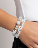 Flashy Frugality - White Bracelet - Paparazzi Accessories Bracelet Bedazzle Me Pretty Mobile Fashion Boutique