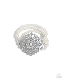 Flattering Florals - White Bracelet - Paparazzi Accessories Bracelet Bedazzle Me Pretty Mobile Fashion Boutique