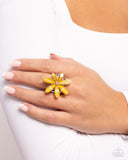 Floral Feasibility - Yellow Ring - Paparazzi Accessories Ring Bedazzle Me Pretty Mobile Fashion Boutique