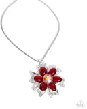 Floral Figurehead - Red Necklace - Paparazzi Accessories Necklace Bedazzle Me Pretty Mobile Fashion Boutique