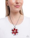 Floral Figurehead - Red Necklace - Paparazzi Accessories Necklace Bedazzle Me Pretty Mobile Fashion Boutique