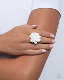 Floral Flex - White Ring - Paparazzi Accessories Ring Bedazzle Me Pretty Mobile Fashion Boutique
