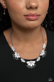 Fluttering Fan - White Necklace - Paparazzi Accessories Necklace Bedazzle Me Pretty Mobile Fashion Boutique
