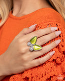 Fluttering Flex - Green Ring - Paparazzi Accessories Ring Bedazzle Me Pretty Mobile Fashion Boutique
