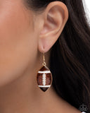 Football Facade - Brown Earrings - Paparazzi Accessories Earrings Bedazzle Me Pretty Mobile Fashion Boutique