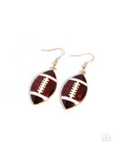 Football Facade - Brown Earrings - Paparazzi Accessories Earrings Bedazzle Me Pretty Mobile Fashion Boutique