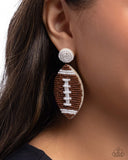Football Fan - Brown Post Earrings - Paparazzi Accessories Post Earrings Bedazzle Me Pretty Mobile Fashion Boutique