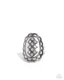 Framing Fanfare - White Ring - Paparazzi Accessories Ring Bedazzle Me Pretty Mobile Fashion Boutique