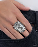 Framing Fanfare - White Ring - Paparazzi Accessories Ring Bedazzle Me Pretty Mobile Fashion Boutique