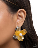 Frank Flowers - Yellow Post Earrings - Paparazzi Accessories Post Earrings Bedazzle Me Pretty Mobile Fashion Boutique