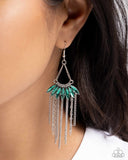 Fringe Feature - Green Earrings - Paparazzi Accessories Earrings Bedazzle Me Pretty Mobile Fashion Boutique