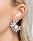 Greek Glam - White Post Earrings - Paparazzi Accessories Post Earrings Bedazzle Me Pretty Mobile Fashion Boutique