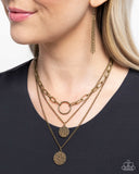 Hammered Halo - Brass Necklace - Paparazzi Accessories Necklace Bedazzle Me Pretty Mobile Fashion Boutique