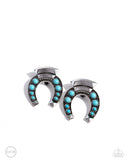 Harmonious Horseshoe - Blue Clip-On Earrings - Paparazzi Accessories Clip-On Bedazzle Me Pretty Mobile Fashion Boutique