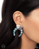 Harmonious Horseshoe - Blue Clip-On Earrings - Paparazzi Accessories Clip-On Bedazzle Me Pretty Mobile Fashion Boutique