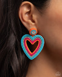 Headfirst Heart - Orange Post Earrings - Paparazzi Accessories Post Earrings Bedazzle Me Pretty Mobile Fashion Boutique