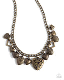 Heart Hangout - Brass Necklace - Paparazzi Accessories Necklace Bedazzle Me Pretty Mobile Fashion Boutique