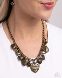 Heart Hangout - Brass Necklace - Paparazzi Accessories Necklace Bedazzle Me Pretty Mobile Fashion Boutique