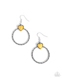 Heart Holiday - Yellow Earrings - Paparazzi Accessories Earrings Bedazzle Me Pretty Mobile Fashion Boutique