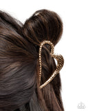 Heartfelt Hint - Gold Hair Clip - Paparazzi Accessories Hair Clip Bedazzle Me Pretty Mobile Fashion Boutique