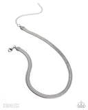 Herringbone Haute - Silver Choker Necklace - Paparazzi Accessories Necklace Bedazzle Me Pretty Mobile Fashion Boutique