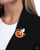 Historic Halloween - Orange Brooch - Paparazzi Accessories Brooch Bedazzle Me Pretty Mobile Fashion Boutique