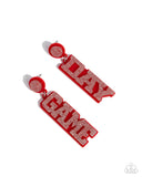 Home Game - Red Post Earrings - Paparazzi Accessories Post Earrings Bedazzle Me Pretty Mobile Fashion Boutique