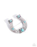 Horseshoe Horizon - Blue Brooch - Paparazzi Accessories Brooch Bedazzle Me Pretty Mobile Fashion Boutique