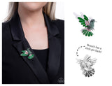 Hummingbird Heirloom - Green Brooch - Paparazzi Accessories Brooch Bedazzle Me Pretty Mobile Fashion Boutique