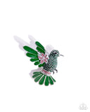 Hummingbird Heirloom - Green Brooch - Paparazzi Accessories Brooch Bedazzle Me Pretty Mobile Fashion Boutique