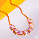 I SQUARE to Secrecy - Orange Necklace - Paparazzi Accessories Necklace Bedazzle Me Pretty Mobile Fashion Boutique