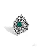 Iconic Insignia - Green Ring - Paparazzi Accessories Ring Bedazzle Me Pretty Mobile Fashion Boutique
