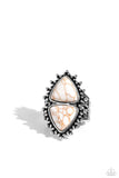 Indigenously Inverted - White Ring - Paparazzi Accessories Ring Bedazzle Me Pretty Mobile Fashion Boutique