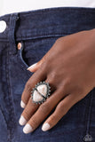 Indigenously Inverted - White Ring - Paparazzi Accessories Ring Bedazzle Me Pretty Mobile Fashion Boutique