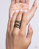 Industrial Intersection - Brass Ring - Paparazzi Accessories Ring Bedazzle Me Pretty Mobile Fashion Boutique