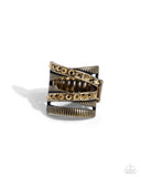 Industrial Intersection - Brass Ring - Paparazzi Accessories Ring Bedazzle Me Pretty Mobile Fashion Boutique