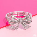Its All A-BOW-t Me - White Bracelet - Paparazzi Accessories Bracelet Bedazzle Me Pretty Mobile Fashion Boutique