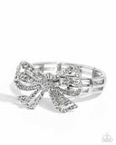 Its All A-BOW-t Me - White Bracelet - Paparazzi Accessories Bracelet Bedazzle Me Pretty Mobile Fashion Boutique