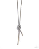 Knotted Keeper - White Necklace - Paparazzi Accessories Necklace Bedazzle Me Pretty Mobile Fashion Boutique
