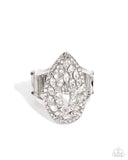 Lasting Luminescence - White Ring - Paparazzi Accessories Ring Bedazzle Me Pretty Mobile Fashion Boutique