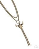 Layered Longhorn - Brass Necklace - Paparazzi Accessories Necklace Bedazzle Me Pretty Mobile Fashion Boutique