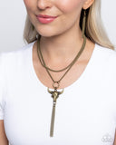 Layered Longhorn - Brass Necklace - Paparazzi Accessories Necklace Bedazzle Me Pretty Mobile Fashion Boutique